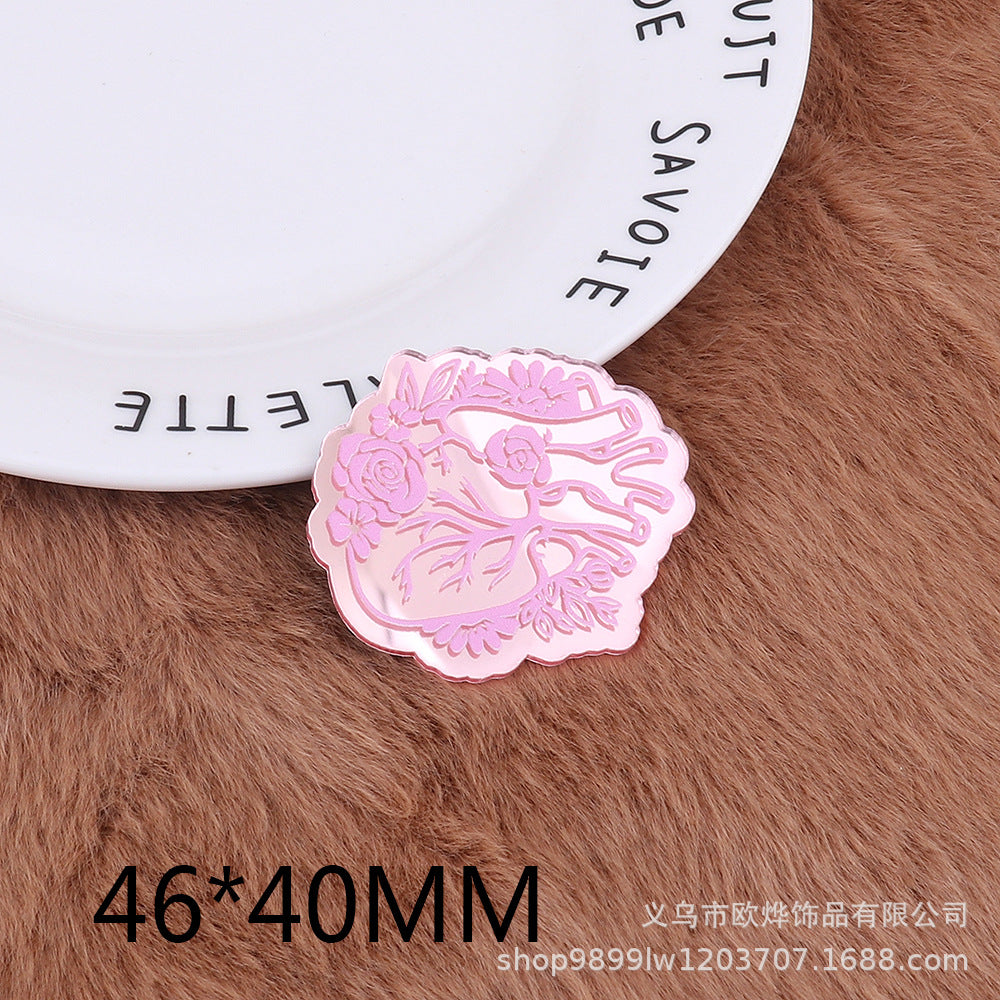 Wholesale 10pcs Pink Double Mirror Skull Organ Badge Jewelry Pin Girl Cute DIY Patch