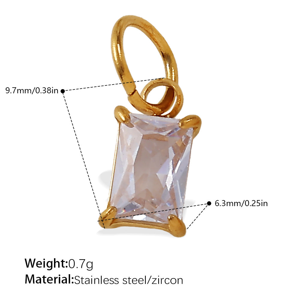Wholesale Stainless steel 18K gold-plated geometric colorful gemstone rectangular star pendant necklace