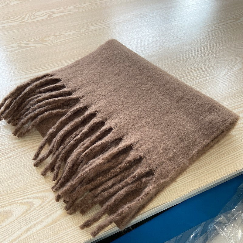 Wholesale Autumn and Winter Thickened Warm Thick Fringed Soft and Waxy Versatile Solid Color Imitation Cashmere Scarf