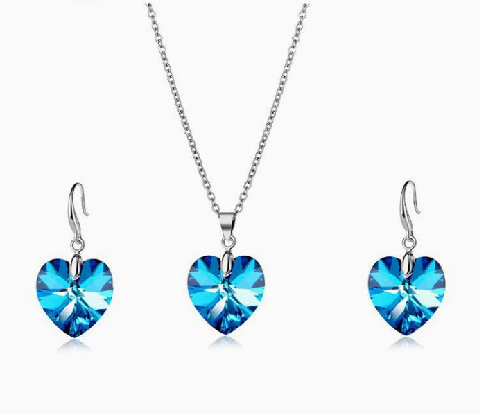 Wholesale Blue heart-shaped crystal silver chain necklace