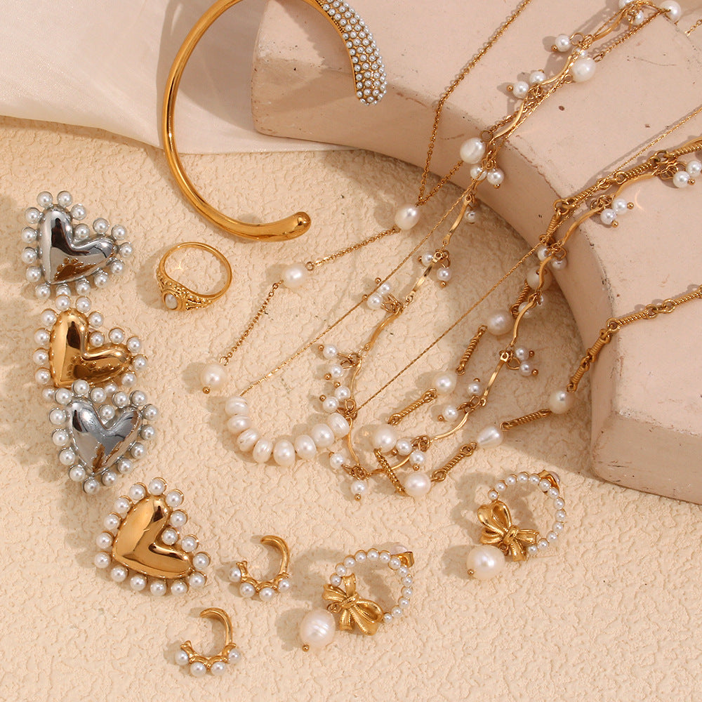 Wholesale Pearl gold-colored intertwined Stainless Steel Necklace