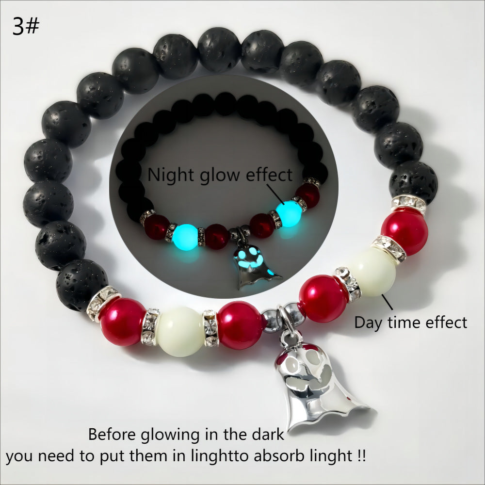 Wholesale  Glow-in-the-Dark Little Ghost Natural Volcanic Stone Ghost Bracelet