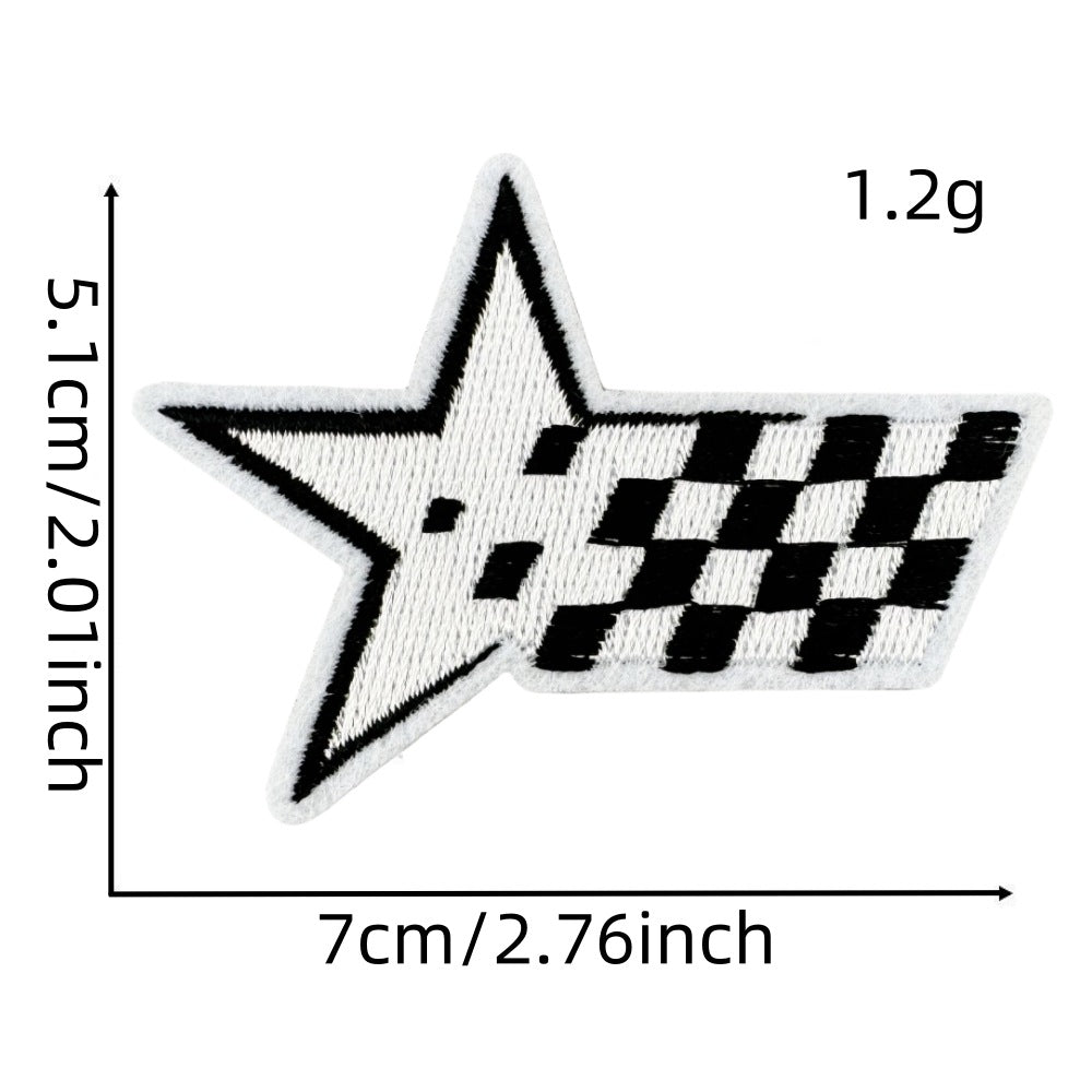Wholesale Black and White Racing Flag Series Embroidery DIY Patches