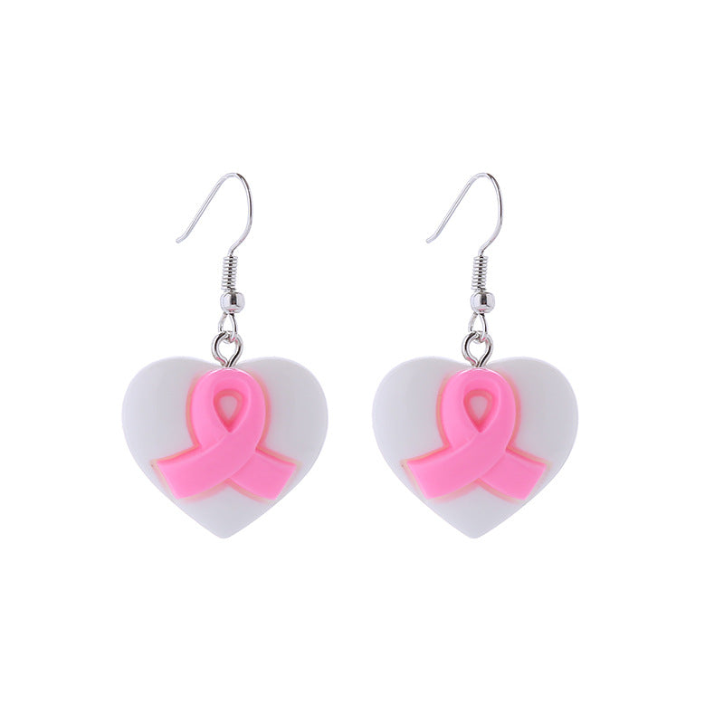 Wholesale Bow Pink Ribbon Preventive Breast Health Resin Earrings