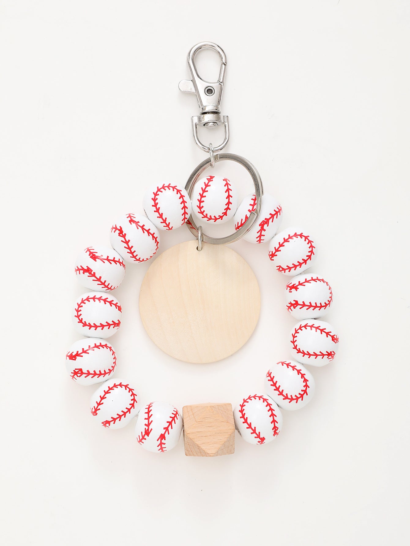 Wholesale Sports Style Baseball Wooden Bracelet with Wood Chip Keychain