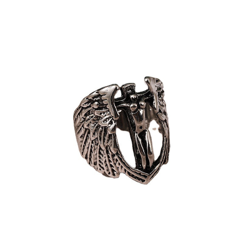 Wholesale Men's Vintage Angel Wings Open Alloy Ring