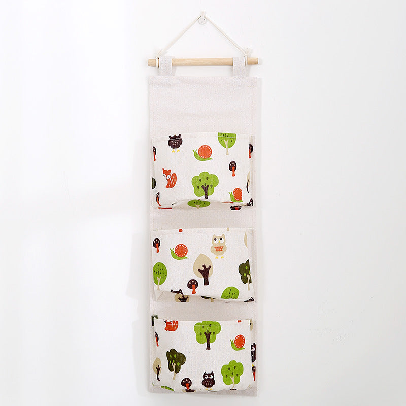 Wholesale Cotton and Linen Three Pocket Three-dimensional Miscellaneous Storage Hanging Bag