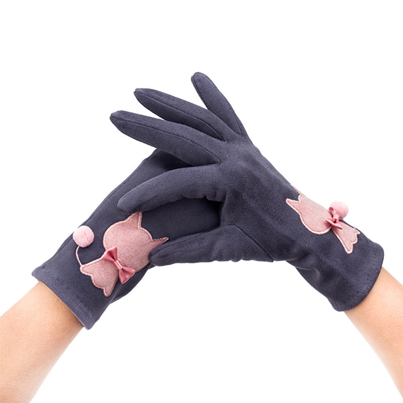 Wholesale of Women's Autumn and Winter Cats Thickened and Plush Warm Suede Glove
