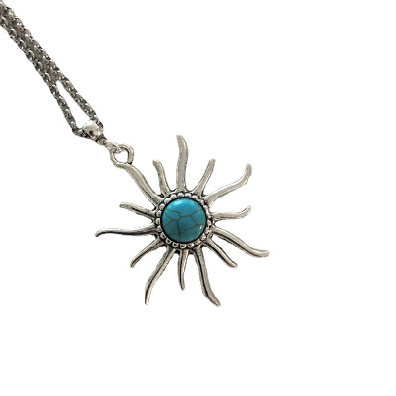 Wholesale Boho Sun Pendant Crackle Turquoise Alloy Necklaces