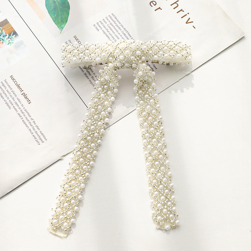 Wholesale women's Spring and summer handmade pearl top clip beaded ponytail clip