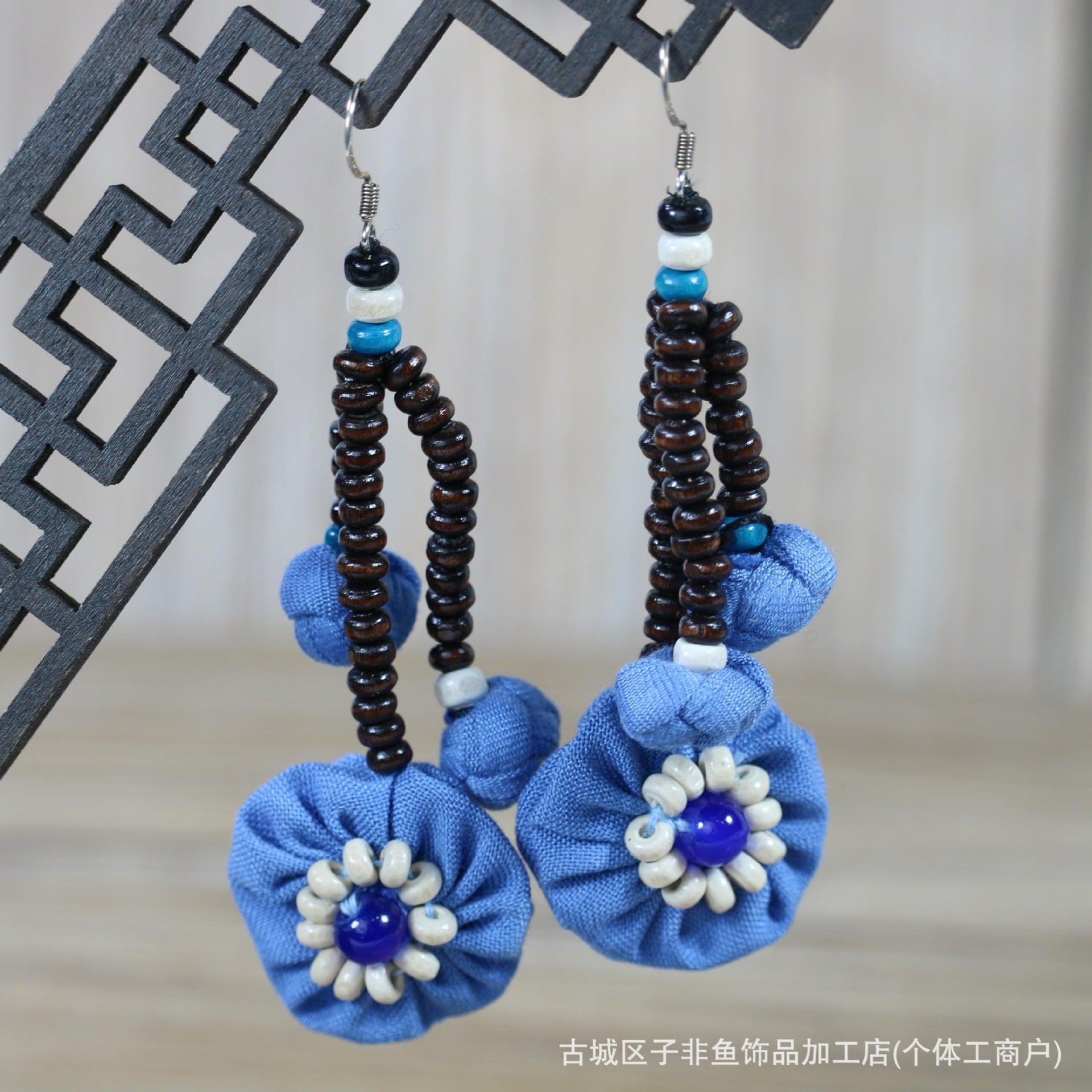 Wholesale Ethnic Style Tie-Dye Style Blue-Dyed Fabric Handmade Earrings