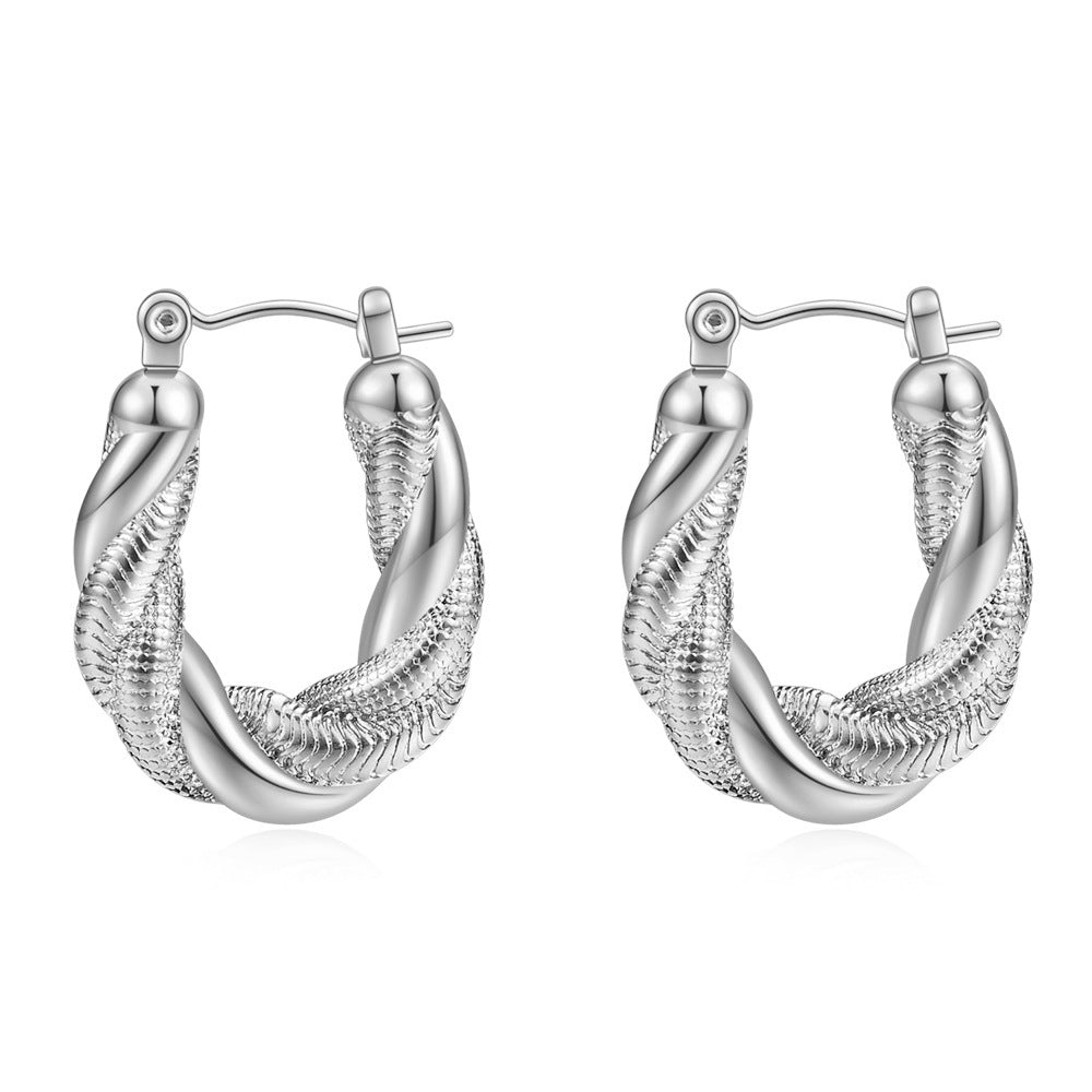 Wholesale Irregular Fried Dough Twists Snake Chain Double-layer 14K Gold Stainless Steel Earrings