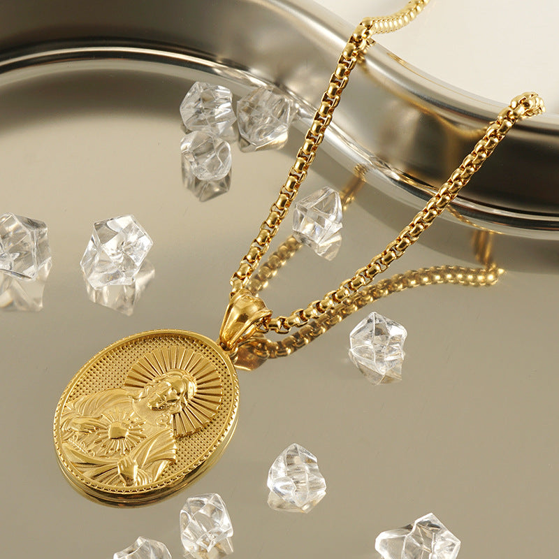 Wholesale Golden circular plaque statue Stainless Steel Necklace