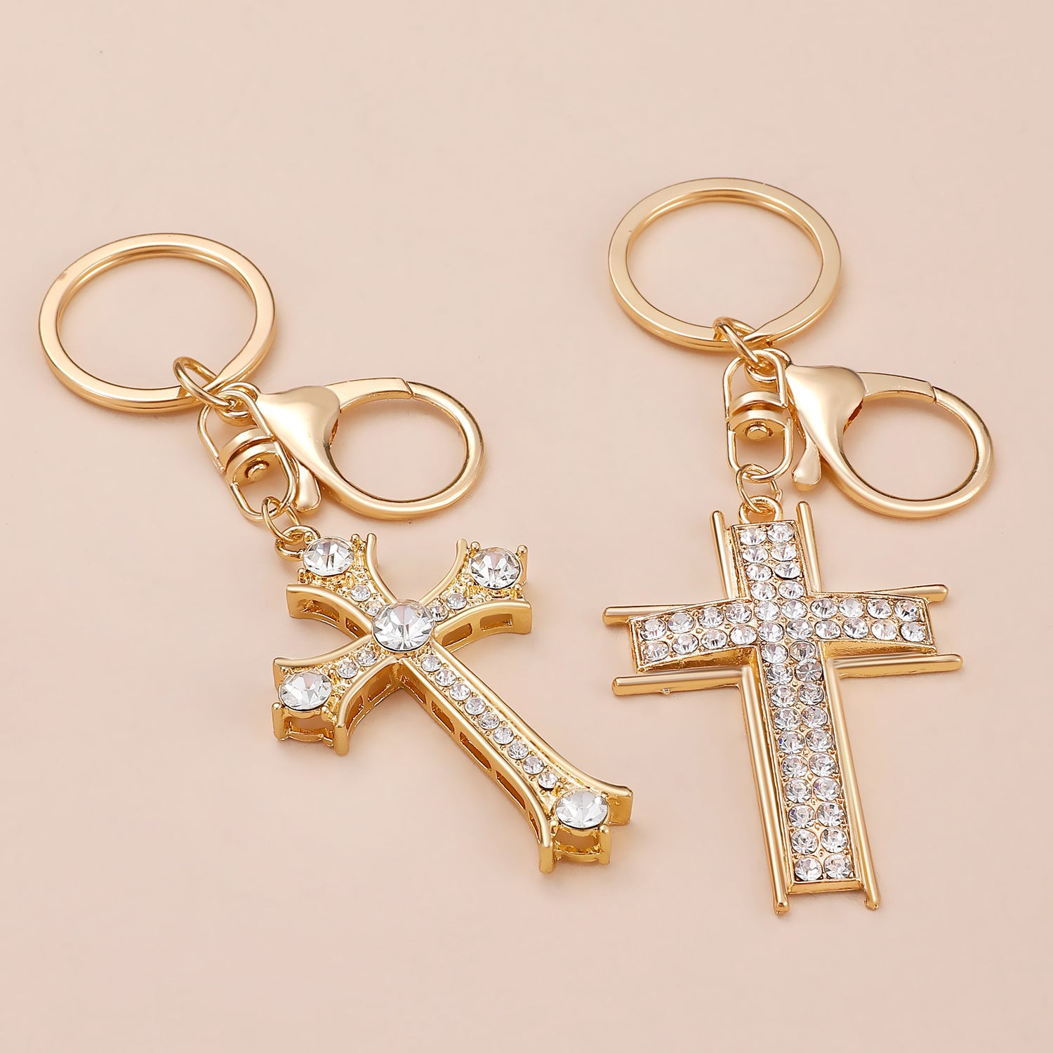 Wholesale Gold-plated rhinestone cross keychain