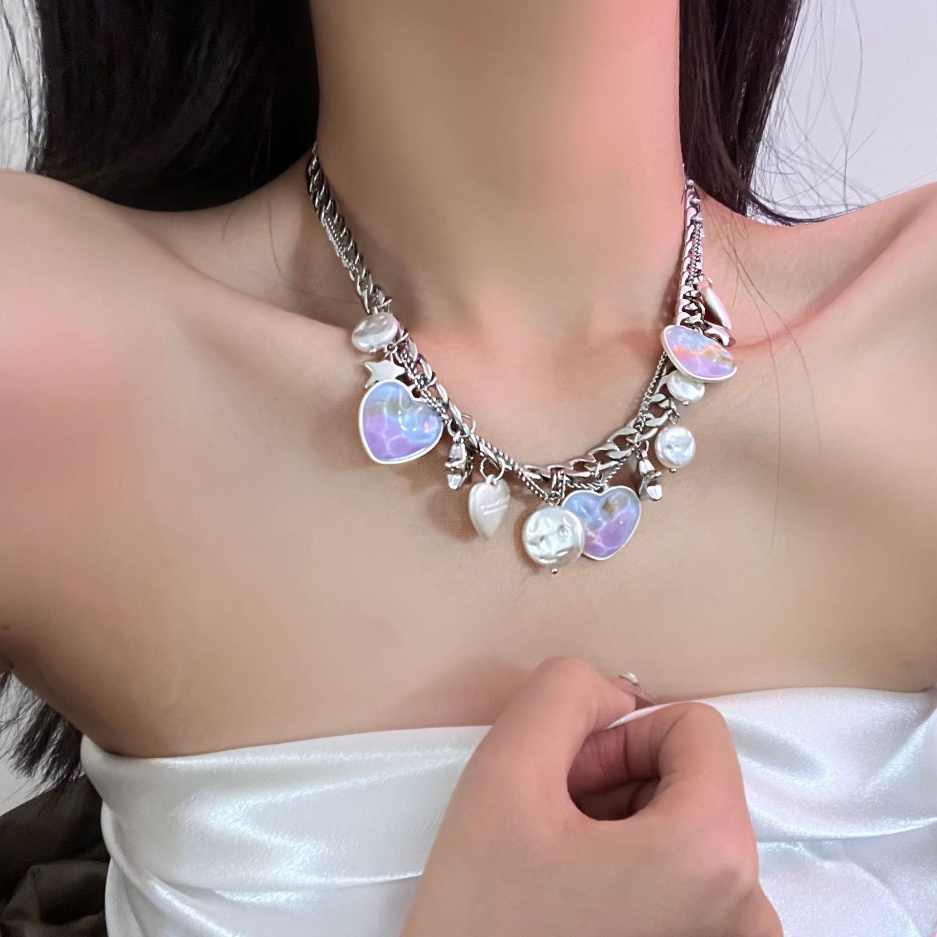 Wholesale Stitching Color Gemstone Rivets Leather Adjustable Alloy Necklaces