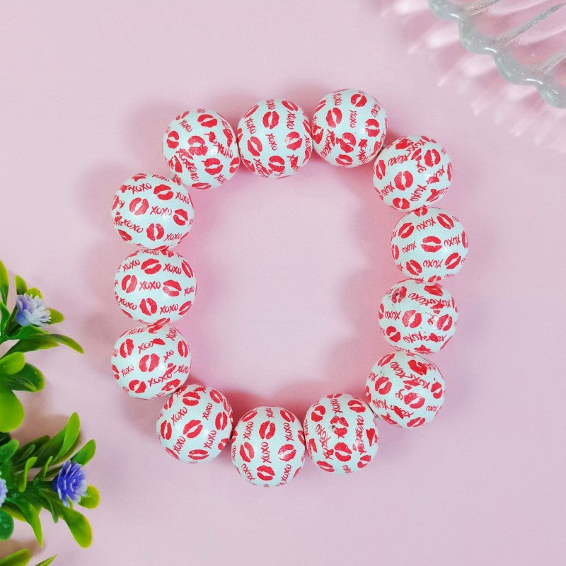 Wholesale Valentine's Day series sweet fresh cute love heart print handmade beaded wooden beads bracelet women's accessories