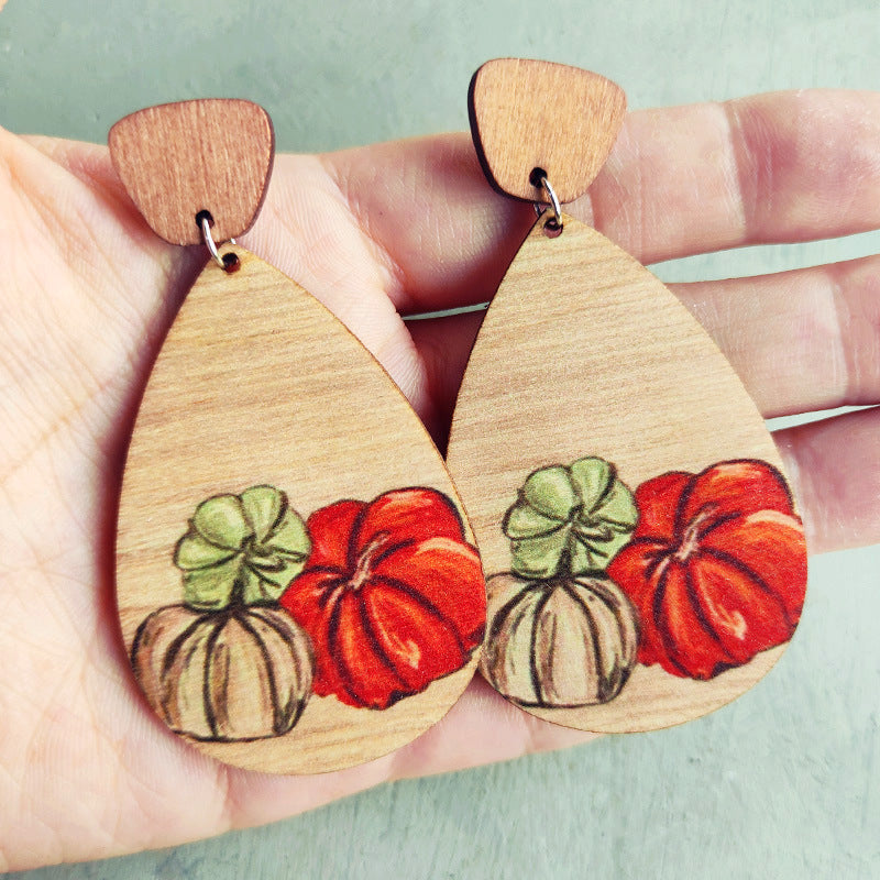 Wholesale 2pairs/pack Wooden Thanksgiving Colorful Maple Leaf Sunflower Earrings