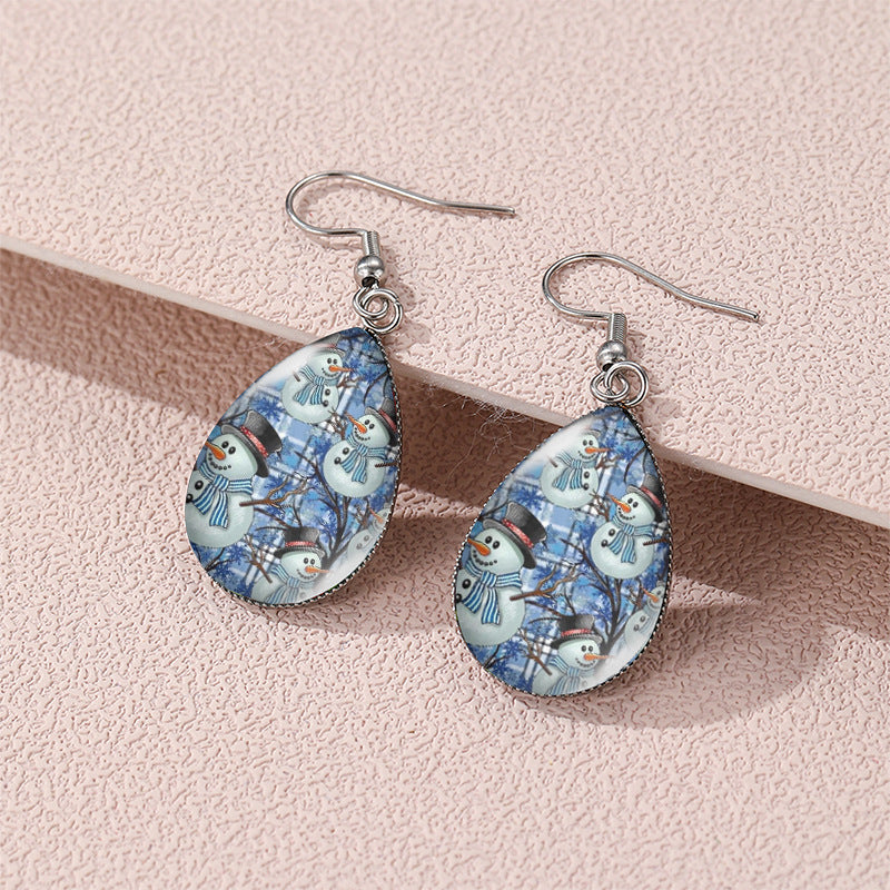 Wholesale Christmas Snowman Christmas Tree Santa Claus Time Gem Glass Water Drop Earrings