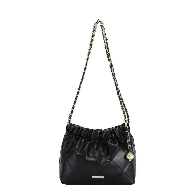 Wholesale Soft Leather Large Capacity Pleated Chain Drawstring Shoulder Bag