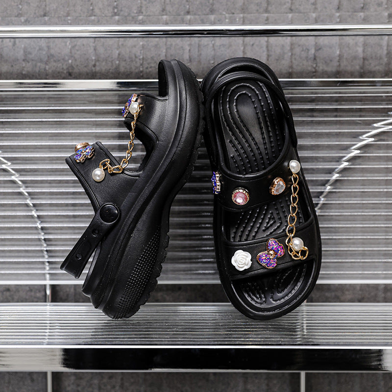 Wholesale Rhinestone Thick Sole Versatile Sandals
