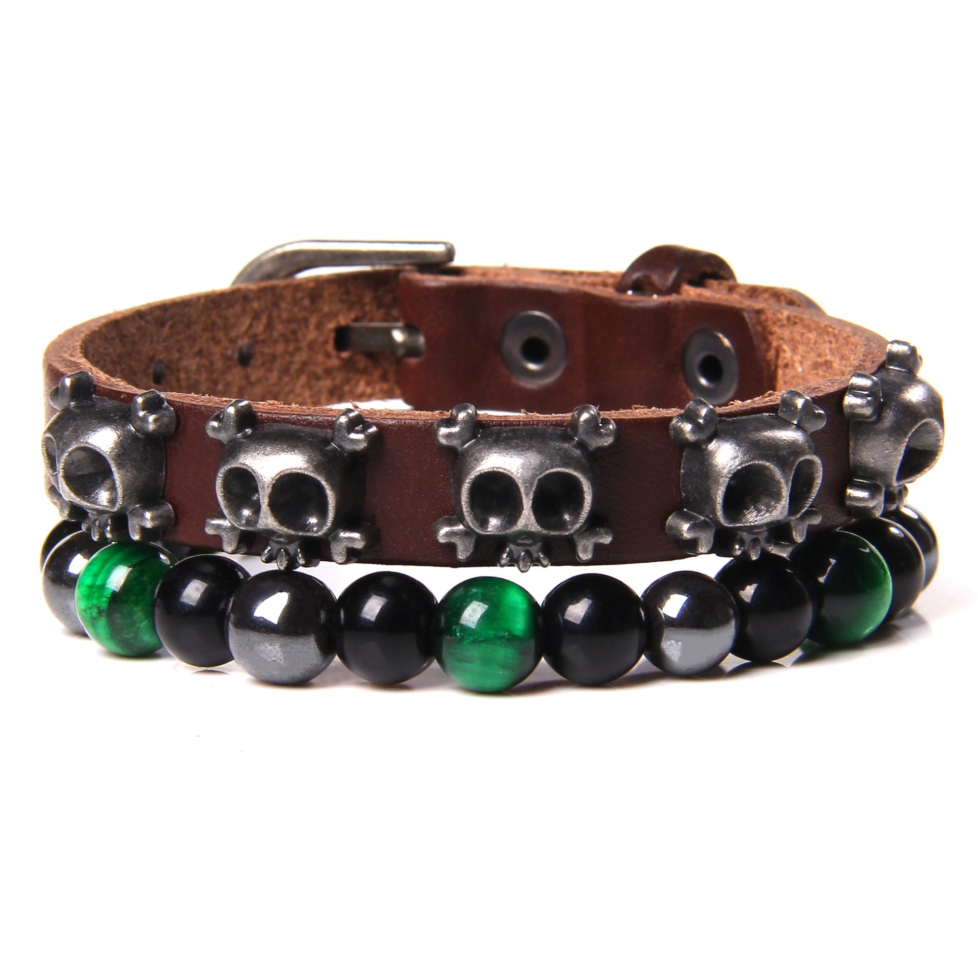 Wholesale Natural Stone Tiger Eye Beads Rivet Set Bracelet