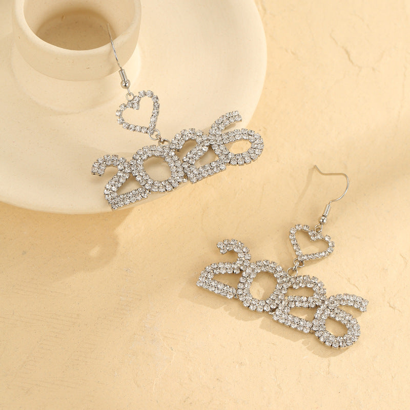 Wholesale 2026 Digital Full Diamond Blingbling Earrings