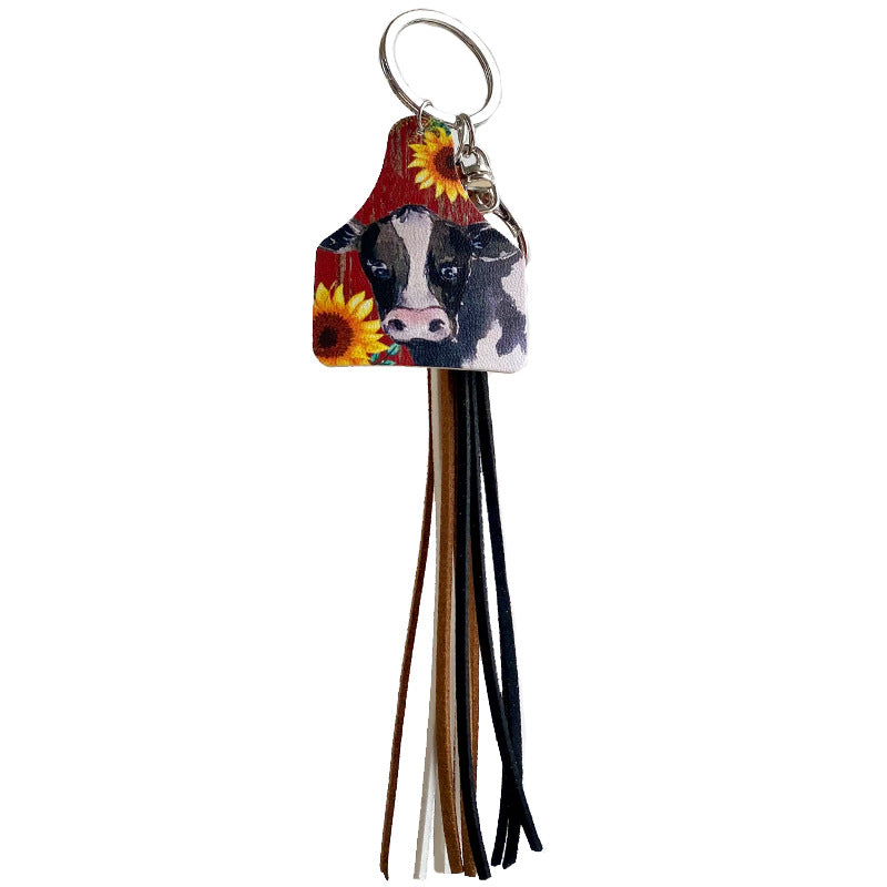 Wholesale 3pcs/pack Western Style Leather Cow Horse Fawn Cow Brand Tassel Keychain