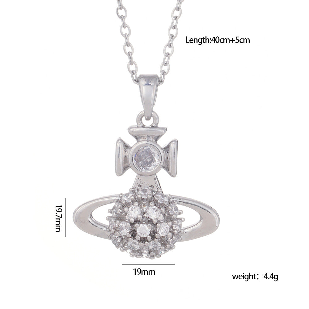 Wholesale Micro inlaid full diamond Saturn pin necklace