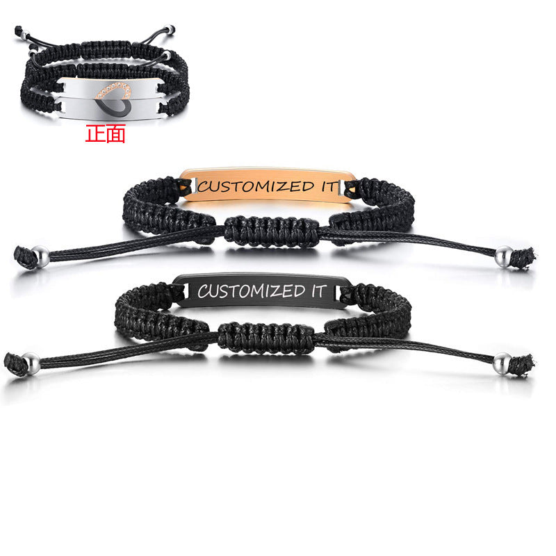 Wholesale Black steel plate woven magnetic stainless steel heart-shaped bracelet