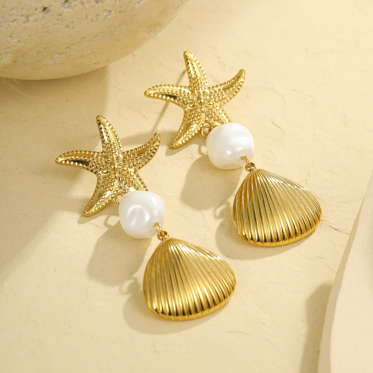 Wholesale Starfish Beach Style Stainless Steel Earrings