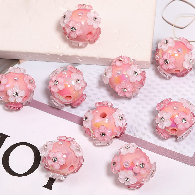 Wholesale 5PCS DIY Pearl Flower Acrylic Beads