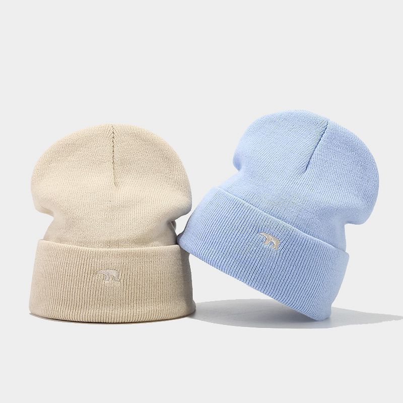 Wholesale Bear Embroidery Thickened Warm Winter Woolen Knitted Hat