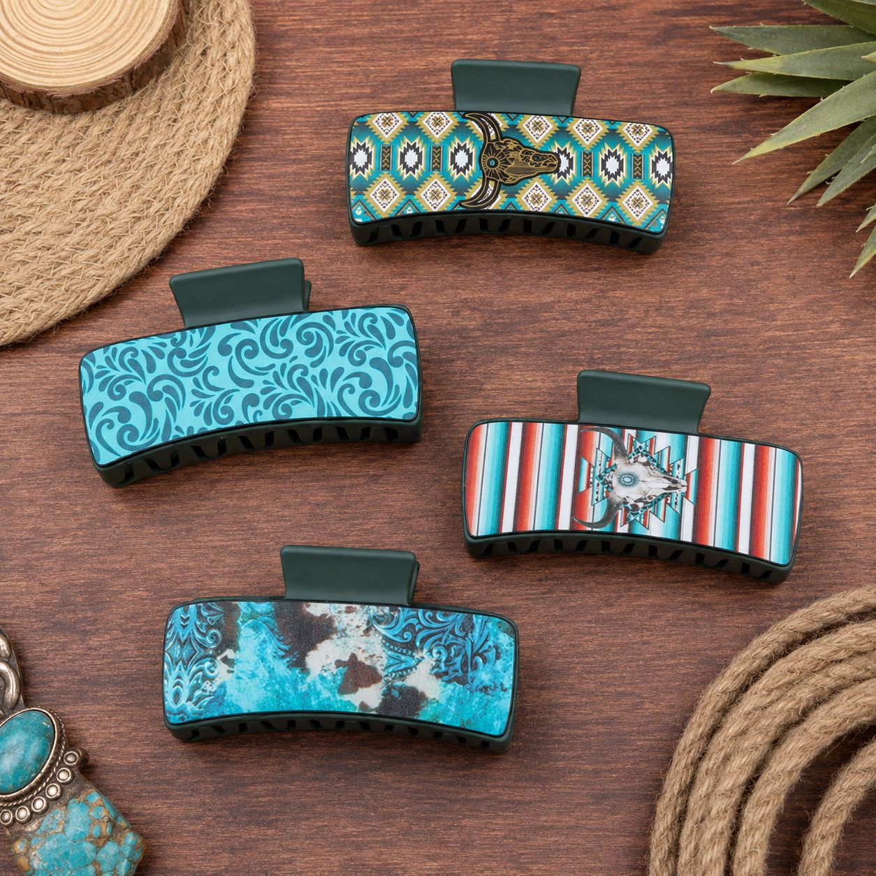 Wholesale Cowboy Style Blue Green Printed Shark Hair Claw Clip For Women Large Plastic Hair Clip Gift