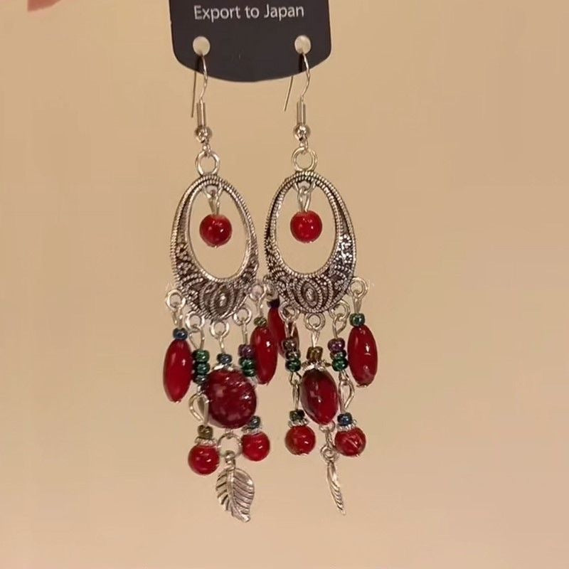 Wholesale New Chinese style beaded tassel retro earrings