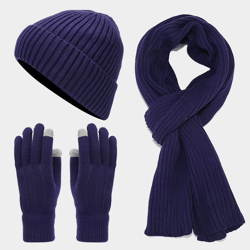 Wholesale Winter Acrylic Plus Velvet Warm Knitted Hat Neck Scarf Gloves Set
