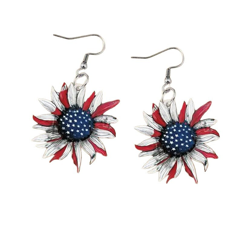 Wholesale Independence Day red  white blue striped pentagram acrylic earrings