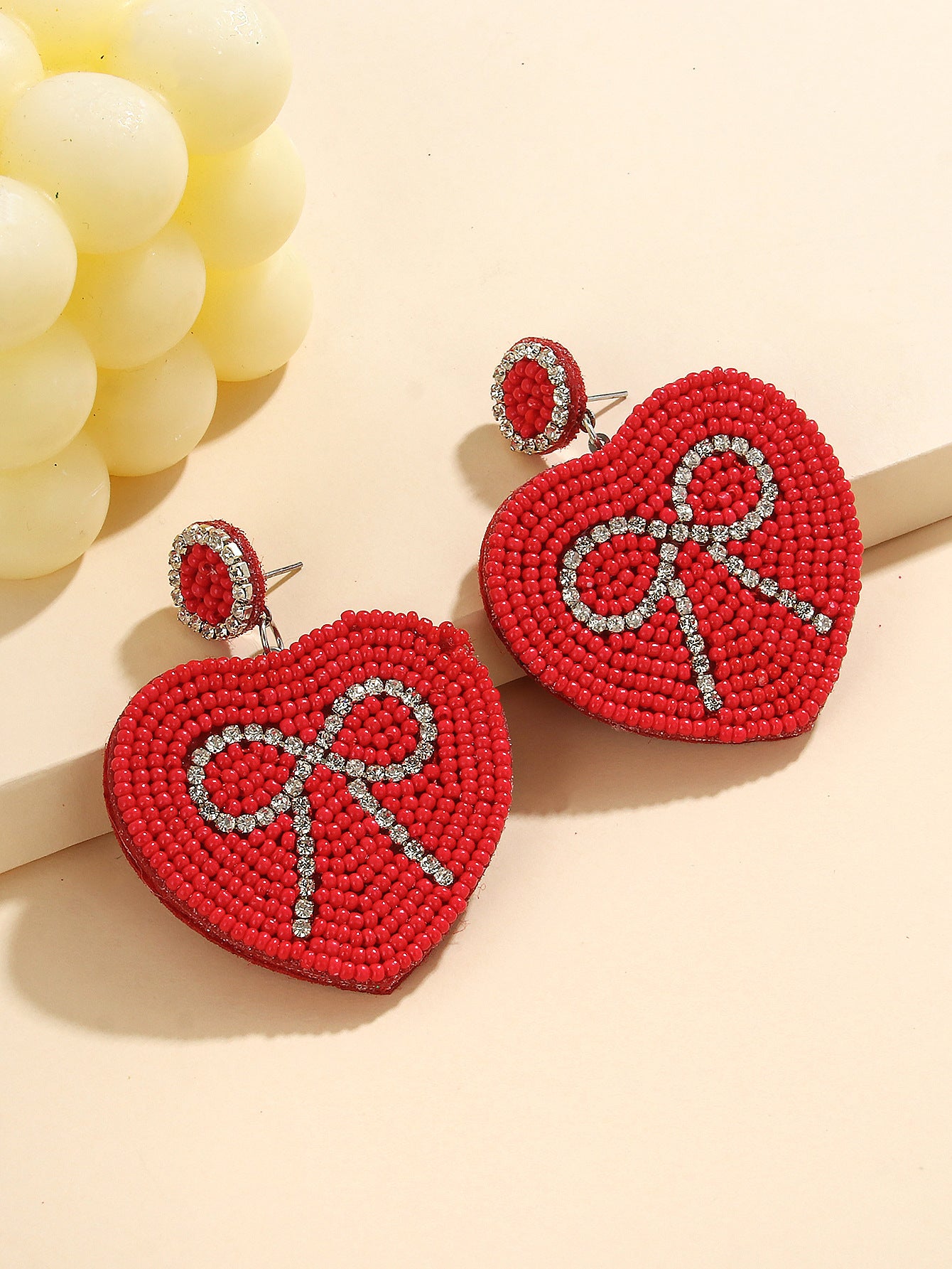 Wholesale  fashion temperament handmade three heart rice beads irregular earrings earrings Valentine's Day