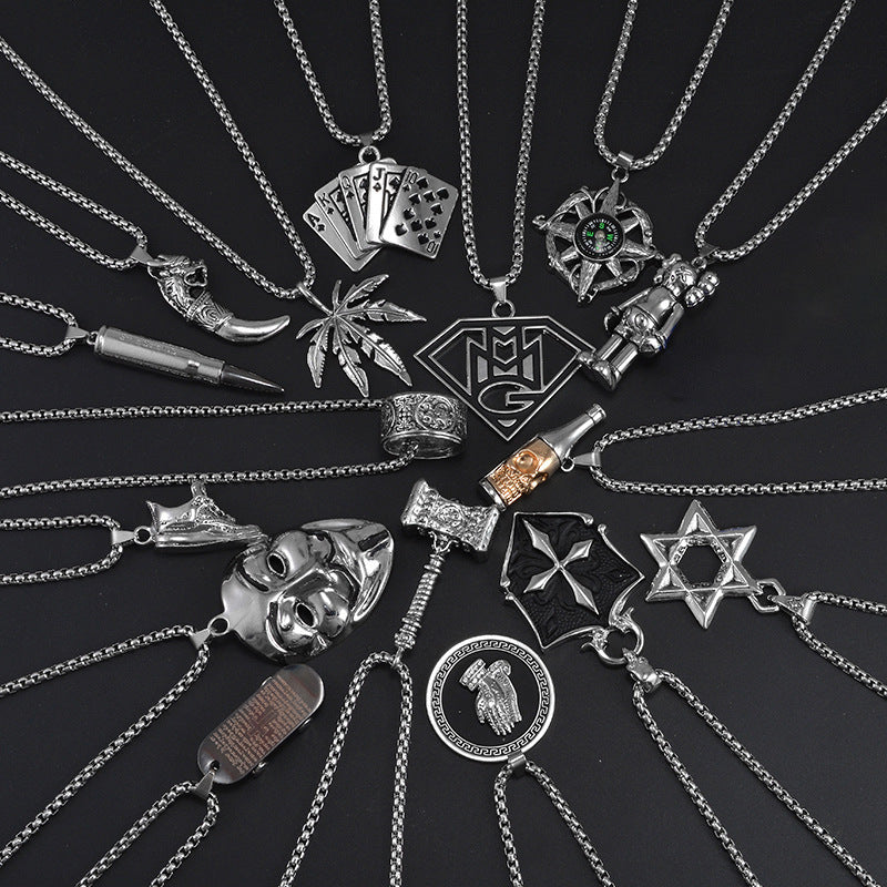 Wholesale Personality trendy titanium steel hip-hop necklace men's trendy disco all-match hiphop pendant long sweater chain pendant