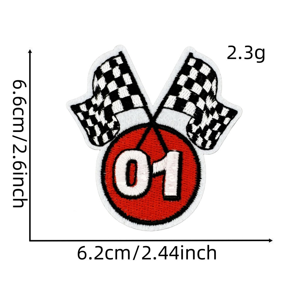 Wholesale Black and White Racing Flag Series Embroidery DIY Patches