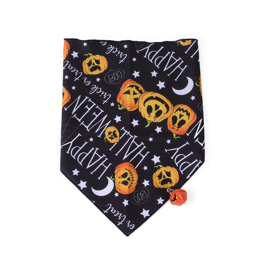 Wholesale 2PCS Pet Halloween Pumpkin Bell Pet Polyester Bibs