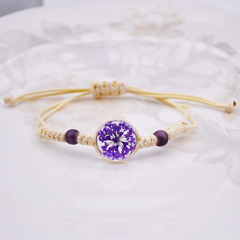 Cáñamo de algodón de cáñamo hecho a mano Al por mayor árbol de flores secas de color pulsera elástica