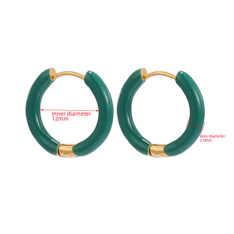 Wholesale 12mm oil drop earrings 10 colors stainless steel color earrings