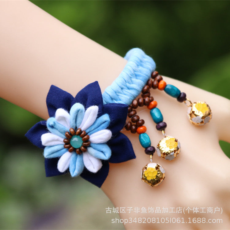 Wholesale Ethnic Style Tie-dye Hand-sewn Fabric Blue Dyed Blue Cloth Bracelet Jewelry