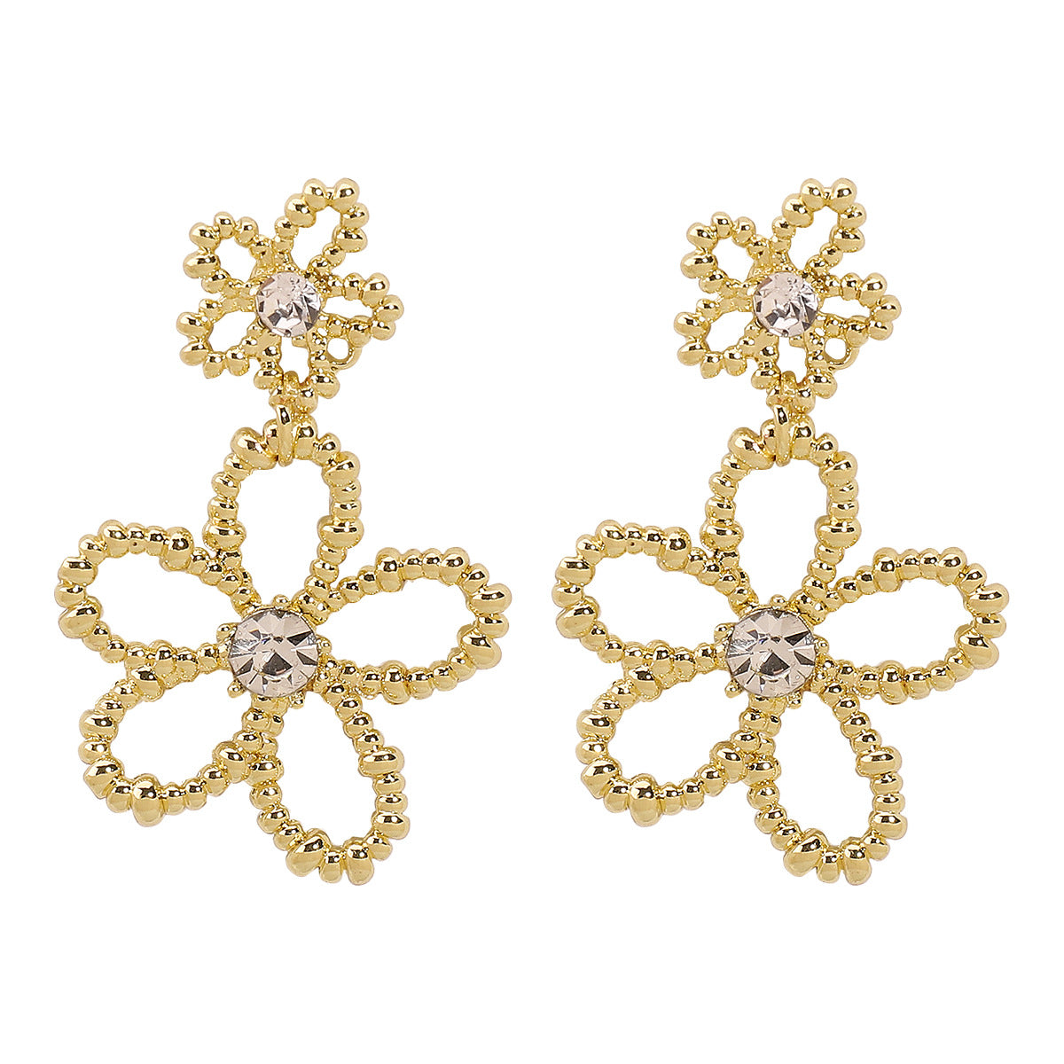 Wholesale metal-style geometric diamond earrings fresh and sweet hollow flowers earrings