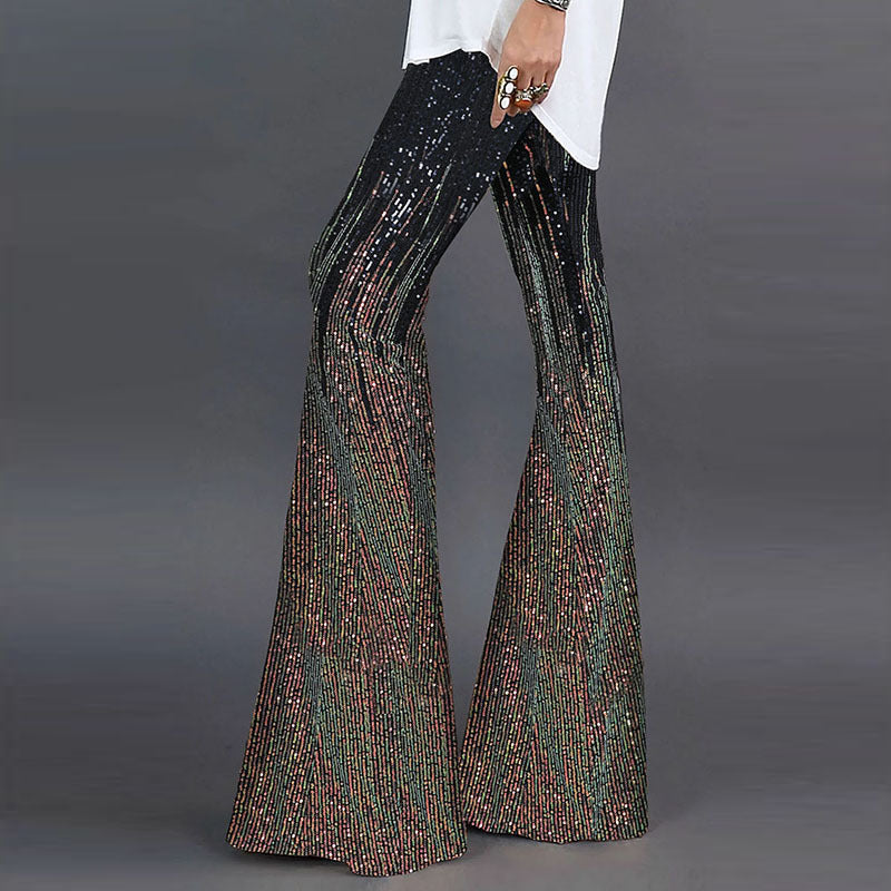 Wholesale Polyester Sequin Casual Pants Wide Leg Pants Loose High Waisted Long Pants