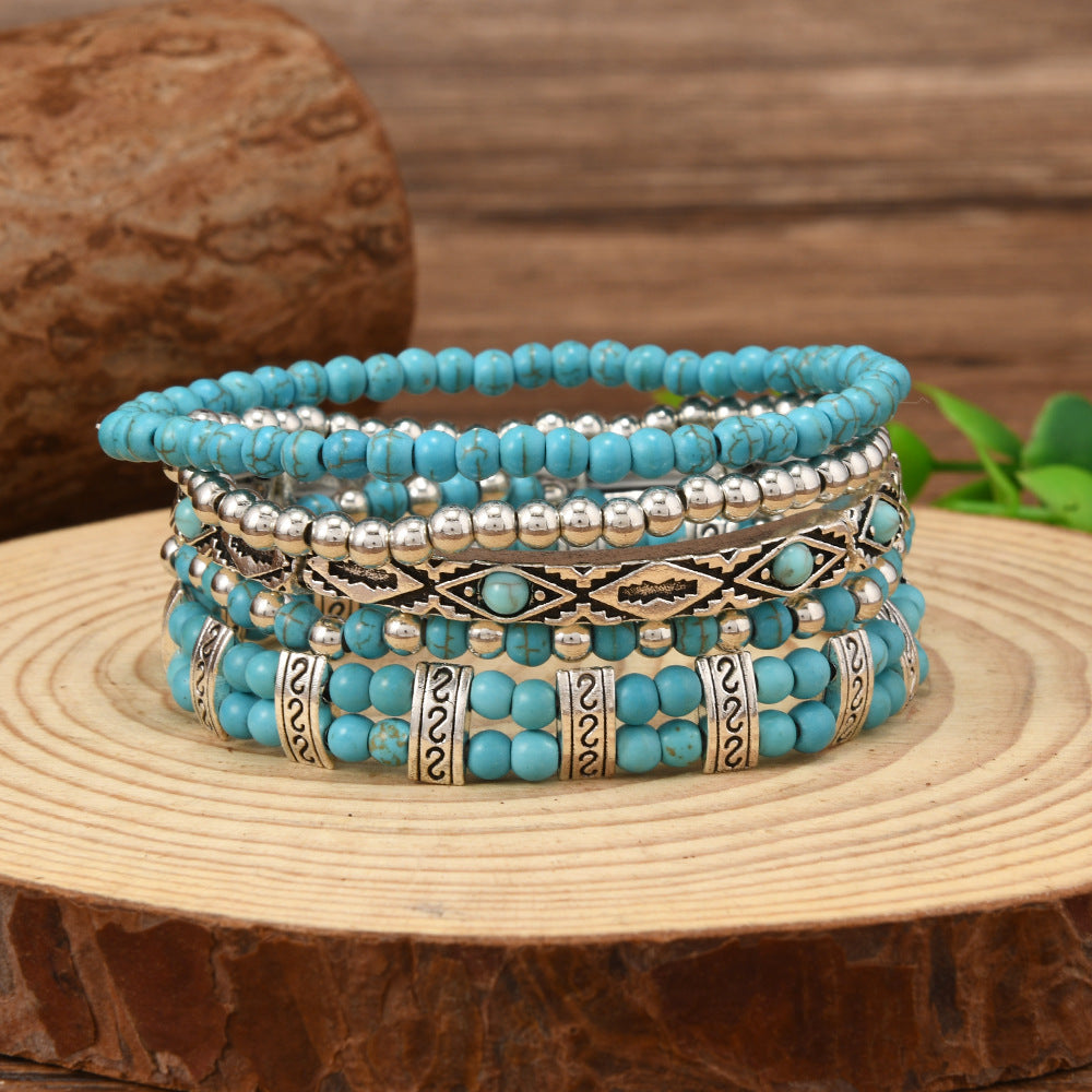 Wholesale Bohemian style denim turquoise Layered Bracelet Set