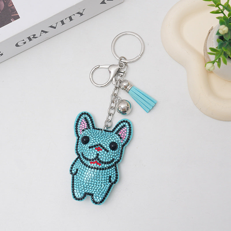 Wholesale 12pcs cartoon fighting dog hot rhinestone keychain