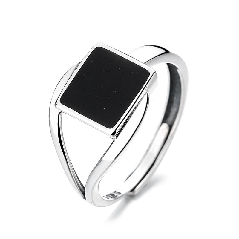 Wholesale s925 sterling silver irregular geometric black enamel ring