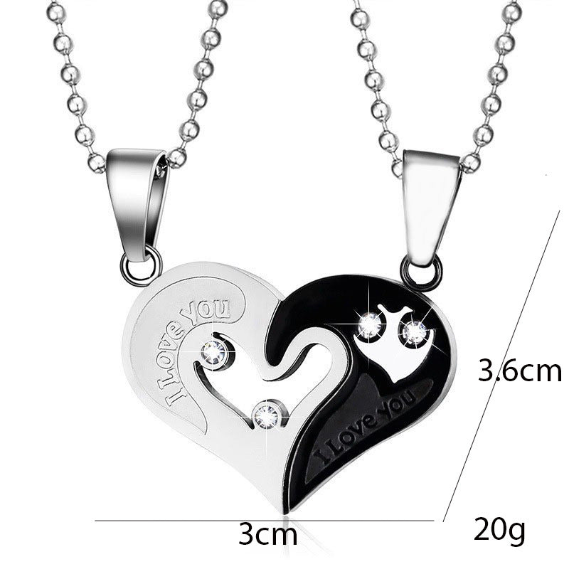 Wholesale  necklace a pair of heart-shaped diamond-embedded love pendant trendy Korean style jewelry