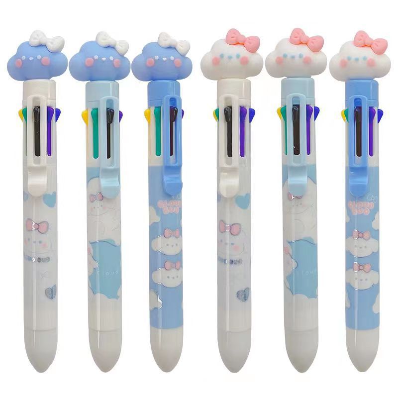 Cloud de plástico al por mayor presione diez bolígrafos de bolsas de color